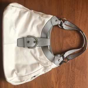 White and Grey Leather Coach Shoulder Bag